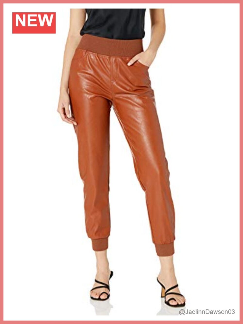 Vegan Leather Jogger Relaxed Fit High Rise Cuffed Casual Pants